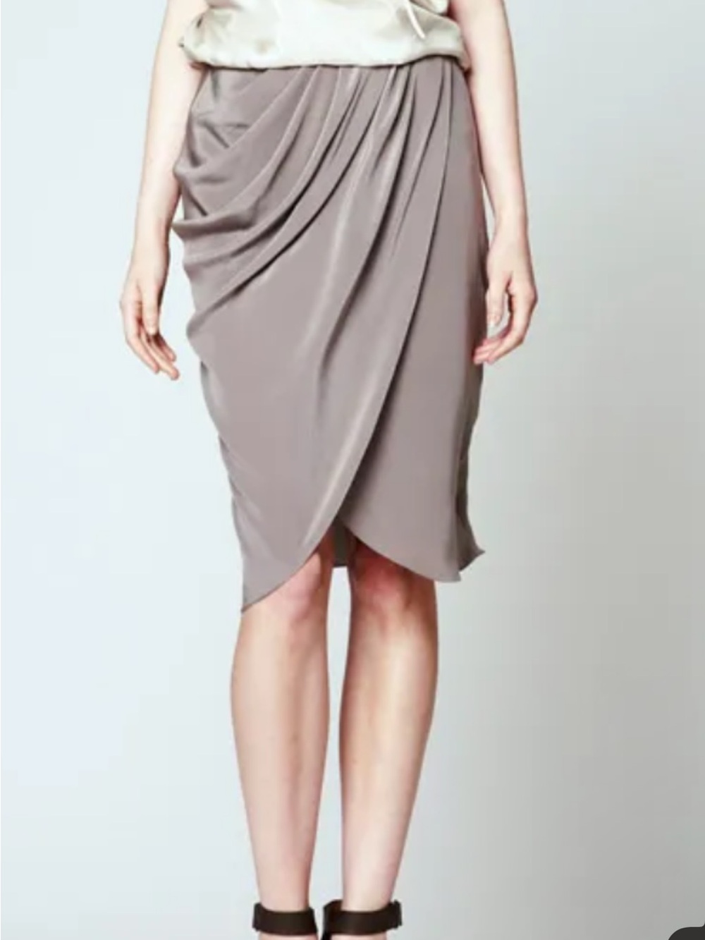 Vera Wang Taupe Asymmetrical Draped Skirt